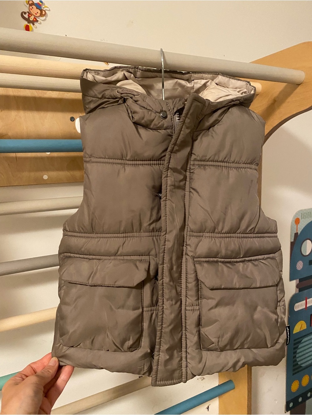 Zara Briwn Metallic Quilted Hooded Kids Vest